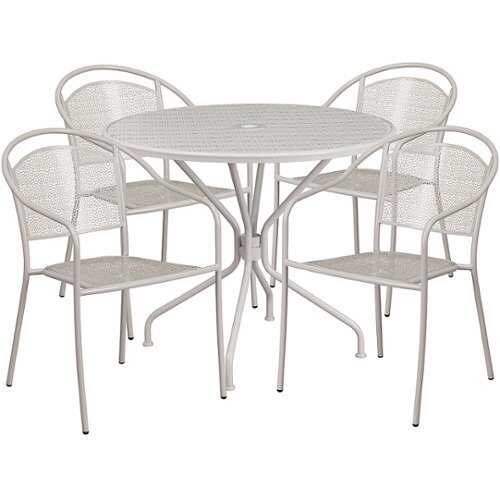 Rent to own Alamont Home - Oia Outdoor Round Contemporary Metal 5 Piece Patio Set - Light Gray