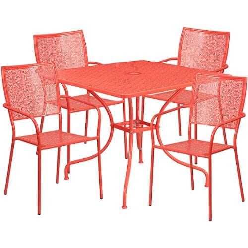 Rent to own Alamont Home - Oia Outdoor Square Contemporary Metal 5 Piece Patio Set - Coral