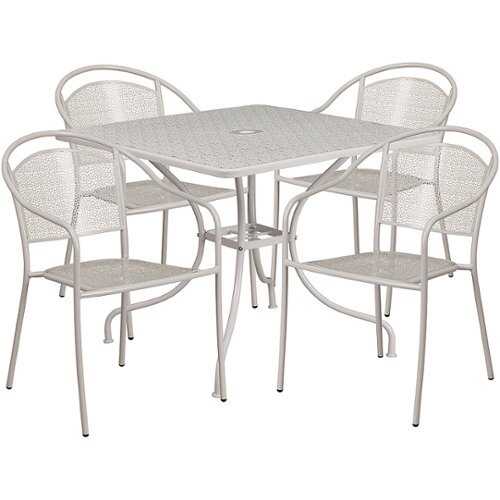 Rent to own Alamont Home - Oia Outdoor Square Contemporary Metal 5 Piece Patio Set - Light Gray