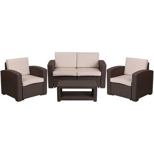 Rent to own Alamont Home - Seneca Outdoor  Contemporary Resin 4 Piece Patio Set - Chocolate Brown