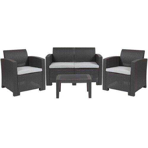 Rent to own Alamont Home - Seneca Outdoor Rectangle Contemporary Resin 4 Piece Patio Set - Dark Gray