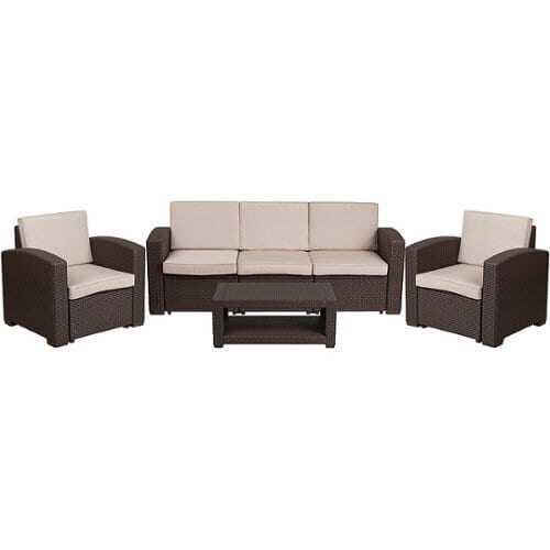 Rent to own Alamont Home - Seneca Outdoor Rectangle Contemporary Resin 4 Piece Patio Set - Chocolate Brown