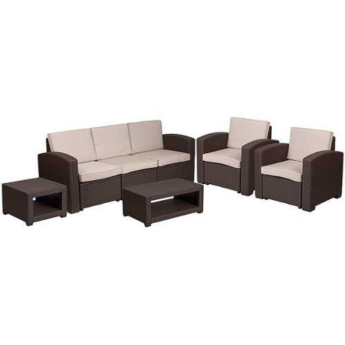 Rent to own Alamont Home - Seneca Outdoor  Contemporary Resin 5 Piece Patio Set - Chocolate Brown