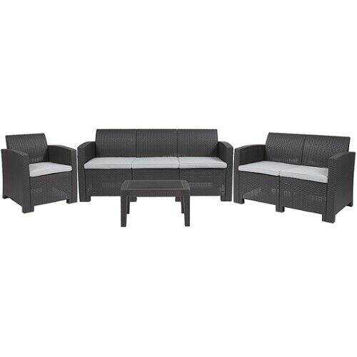 Rent to own Alamont Home - Seneca Outdoor  Contemporary Resin 4 Piece Patio Set - Dark Gray