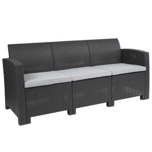 Rent to own Alamont Home - Seneca Faux Rattan Sofa with All-Weather Cushions - Dark Gray