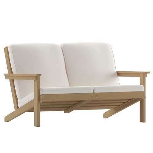 Rent to own Alamont Home - Charlestown All-Weather Poly Resin Adirondack Loveseat & Cushions - Natural Cedar/Cream