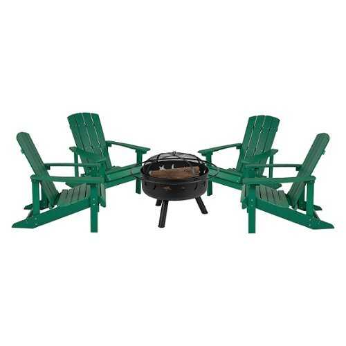 Rent to own Alamont Home - Charlestown Star and Moon Fire Pit with Mesh Cover & 4 Poly Resin Adirondack Chairs - Green