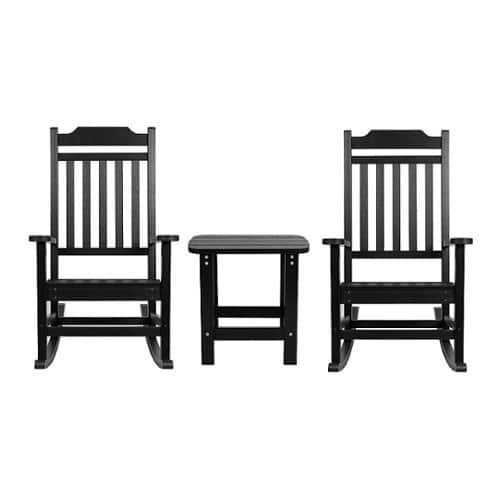 Rent to own Alamont Home - Winston Set of 2 Indoor/Outdoor Poly Resin Rocking Chairs with Side Table in - Black