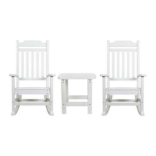 Rent to own Alamont Home - Winston Set of 2 Indoor/Outdoor Poly Resin Rocking Chairs with Side Table in - White