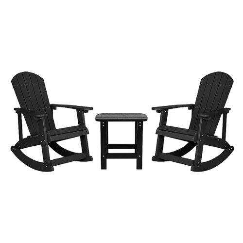 Rent to own Alamont Home - Savannah Set of 2 Poly Resin Adirondack Rocking Chairs with 1 Side Table in - Black