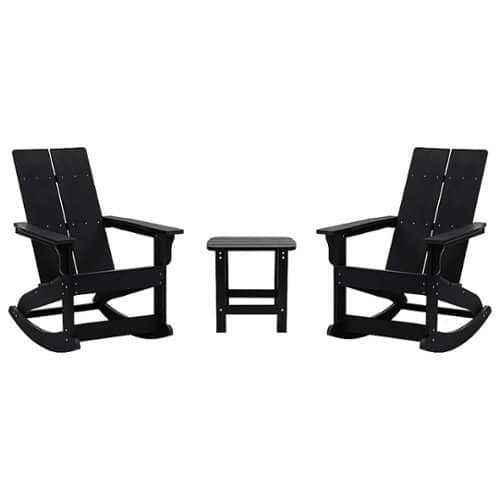 Rent to own Alamont Home - Finn 2 Modern Dual Slat Poly Resin Adirondack Rocking Chairs with 1 Side Table - Black