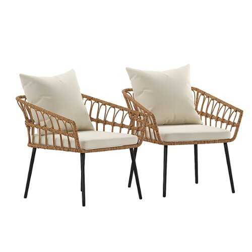 Rent to own Alamont Home - Hensley All-Weather Rattan Wicker Patio Chairs with Cushions - 2 Pack - Natural/Cream