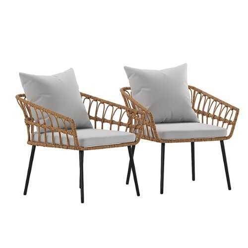Rent to own Alamont Home - Hensley All-Weather Rattan Wicker Patio Chairs with Cushions - 2 Pack - Natural/Gray