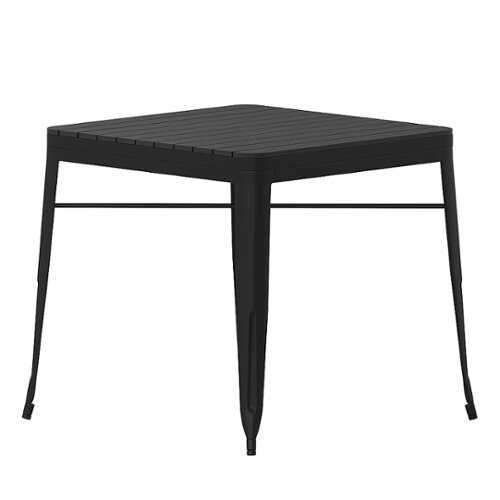 Rent to own Alamont Home - Helvey Indoor/Outdoor Commercial Steel Patio Table with Poly Resin Slatted Top - Black
