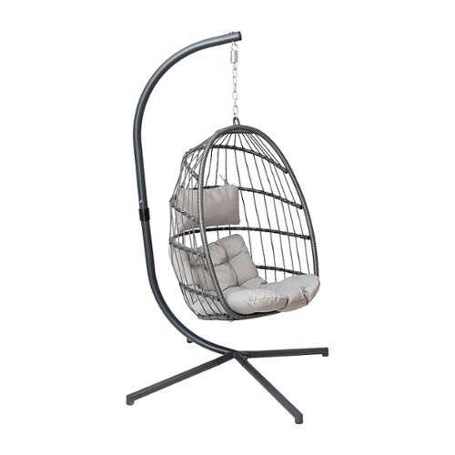 Rent to own Alamont Home - Cleo Foldable Hanging Egg Chair with Included C-Stand and Cushions - Gray
