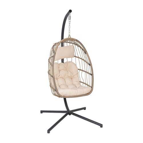 Rent to own Alamont Home - Cleo Foldable Hanging Egg Chair with Included C-Stand and Cushions - Natural