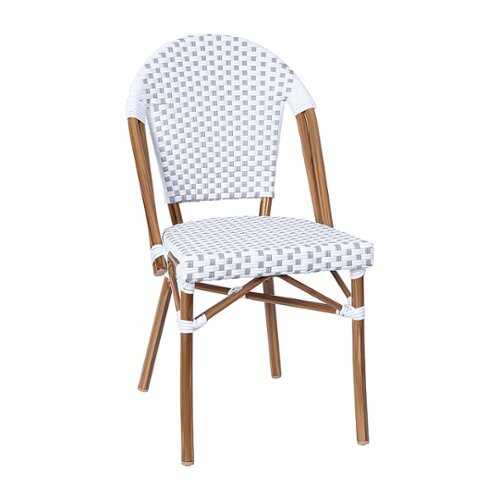 Rent to own Alamont Home - Lourdes All-Weather Commercial Paris Chair with Bamboo Print Aluminum Frame - White & Gray/Natural Frame