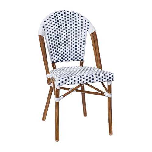 Rent to own Alamont Home - Lourdes All-Weather Commercial Paris Chair with Bamboo Print Aluminum Frame - White & Navy/Natural Frame