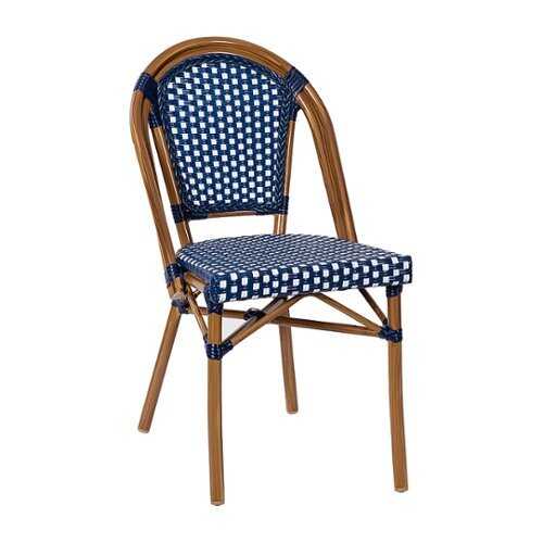 Rent to own Alamont Home - Bordeaux All-Weather Commercial Paris Chair with Bamboo Print Aluminum Frame - Navy & White/Natural Frame