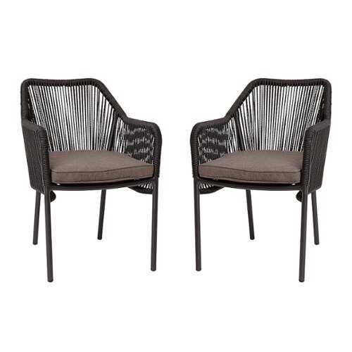 Rent to own Alamont Home - Kallie Woven Indoor/Outdoor Stacking Club Chairs in Black - Gray Cushions-Set of 2 - Black/Gray