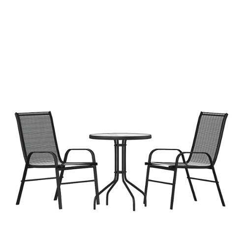 Rent to own Alamont Home - Brazos Outdoor Round Contemporary  3 Piece Patio Set - Black