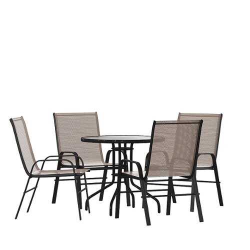 Rent to own Alamont Home - Brazos Outdoor Round Contemporary  5 Piece Patio Set - Brown