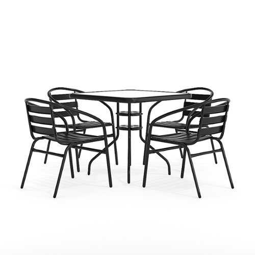 Rent to own Alamont Home - Lila Outdoor Square Contemporary Aluminum 5 Piece Patio Set - Clear/Black
