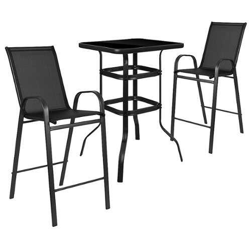 Rent to own Alamont Home - Brazos Outdoor Square Modern Steel 3 Piece Patio Set - Black