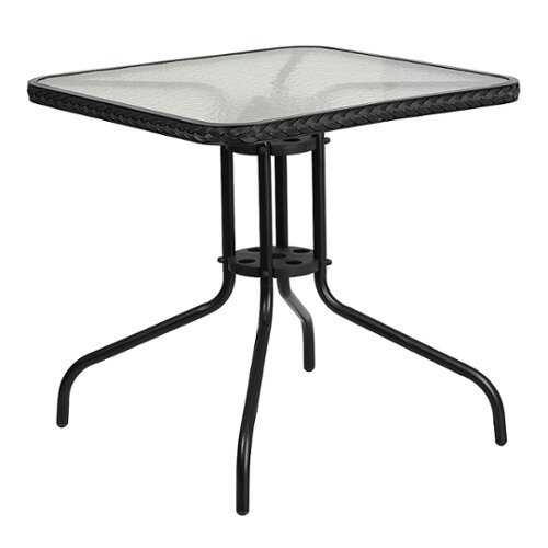 Rent to own Alamont Home - Barker Square Contemporary Patio Table - Clear Top/Black Rattan