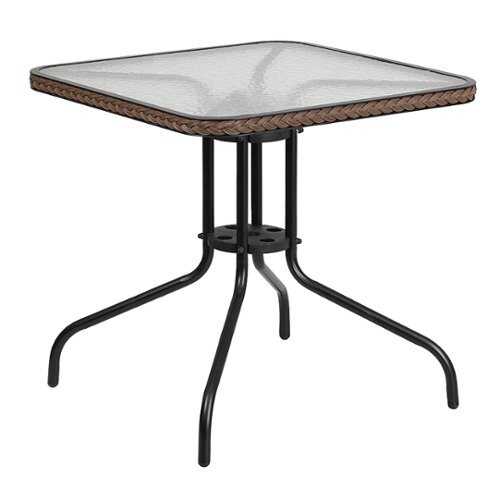 Rent to own Alamont Home - Barker Square Contemporary Patio Table - Clear Top/Dark Brown Rattan