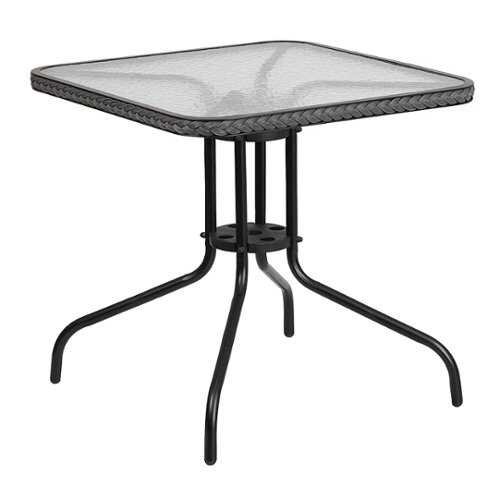 Rent to own Alamont Home - Barker Square Contemporary Patio Table - Clear Top/Gray Rattan