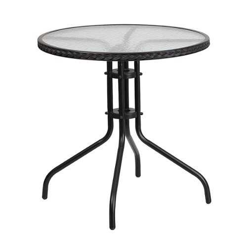 Rent to own Alamont Home - Barker Round Contemporary Patio Table - Clear Top/Black Rattan