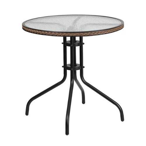 Rent to own Alamont Home - Barker Round Contemporary Patio Table - Clear Top/Dark Brown Rattan