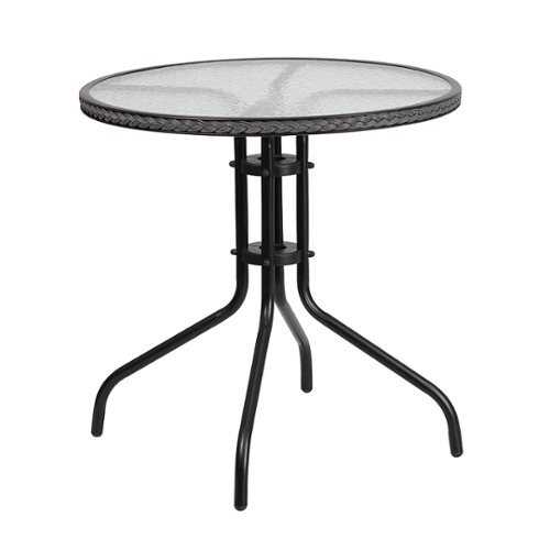 Rent to own Alamont Home - Barker Round Contemporary Patio Table - Clear Top/Gray Rattan