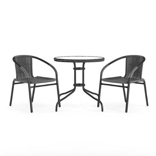 Rent to own Alamont Home - Lila Outdoor Round Contemporary Metal 3 Piece Patio Set - Clear Top/Gray Rattan