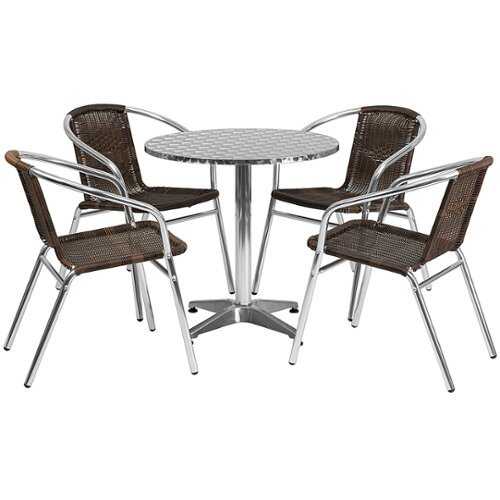 Rent to own Alamont Home - Lila Outdoor Round Contemporary Aluminum 5 Piece Patio Set - Dark Brown