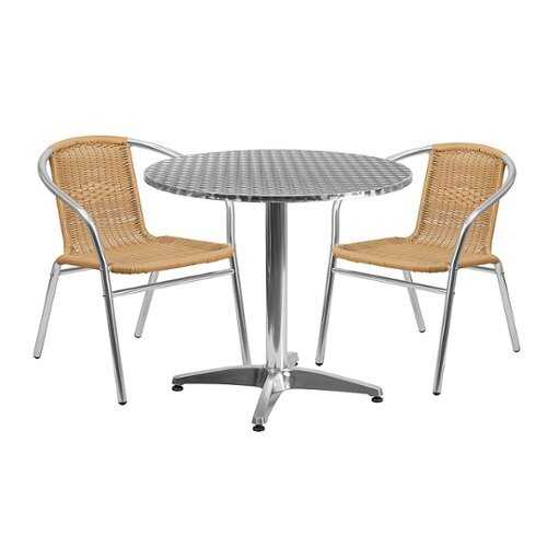 Rent to own Alamont Home - Lila Outdoor Round Contemporary Aluminum 3 Piece Patio Set - Beige