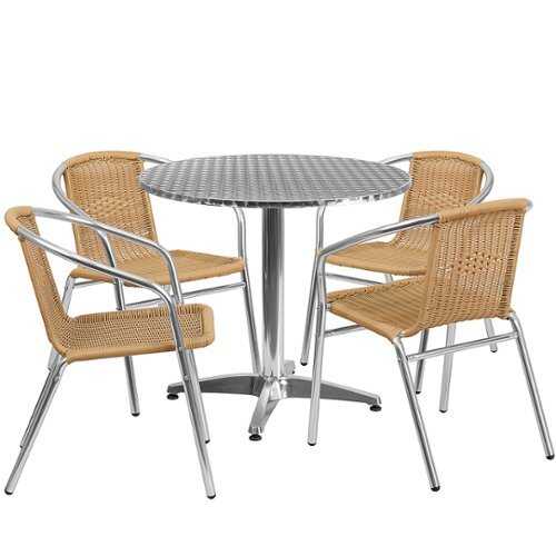 Rent to own Alamont Home - Lila Outdoor Round Contemporary Aluminum 5 Piece Patio Set - Beige