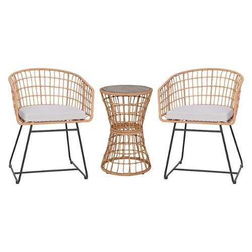 Rent to own Alamont Home - Devon Outdoor Round Bohemian Wicker/Rattan 3 Piece Patio Set - Natural/Light Gray