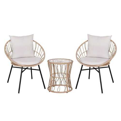 Rent to own Alamont Home - Devon Outdoor Round Bohemian Wicker/Rattan 3 Piece Patio Set - Tan/Light Gray