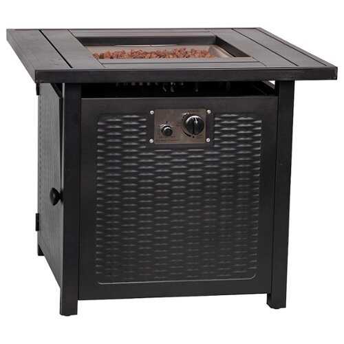 Rent to own Alamont Home - Olympia Outdoor 50,000 BTU  28"Square Metal Fire Pit Table with Lid and Lava Rock - Black