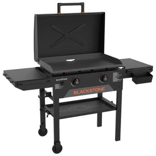 Rent to own Blackstone - Original 28-in. 2-Burner Outdoor Omnivore Griddle with Hood and Side Shelf Railing System - Black
