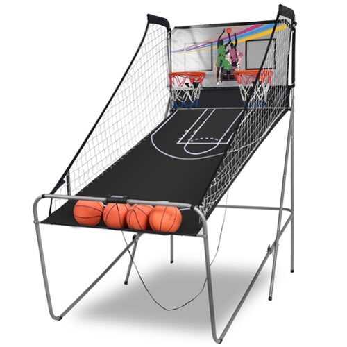 Rent to own Costway - Dual LED Electronic Shot Basketball Arcade Game with 8 Game Modes 4 Balls Foldable - Gray