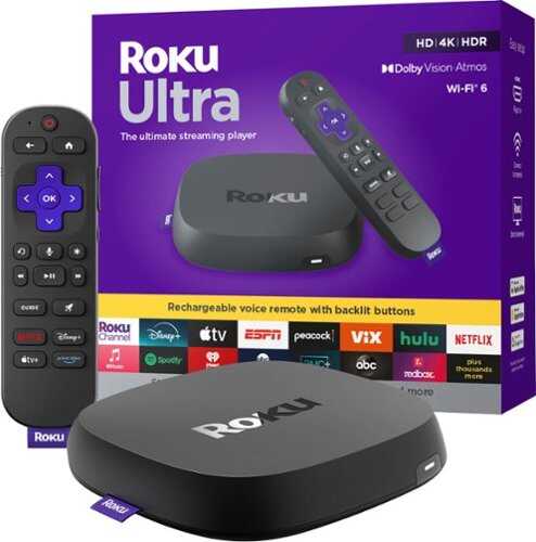 Rent to own Roku Ultra 2024 | 4K/HDR10+/Dolby Vision & Atmos Streaming Device Rechargeable Backlit Voice Remote Pro Free & Live TV - Black