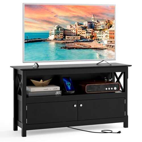 Rent to own Costway - Free Standing TV Cabinet Wooden Console TV Media Entertainment Black - Black