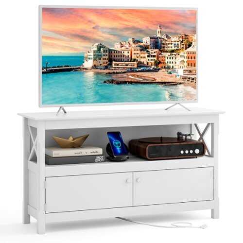 Rent to own Costway - TV Cabinet Freestanding Wooden Console Media Entertainment Center Living Room - White