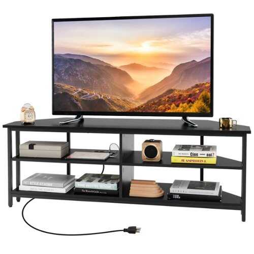 Rent to own Costway - Corner TV Stand for TVs up to 65" TV Console Table with AC Outlets&USB A Ports Black - Black