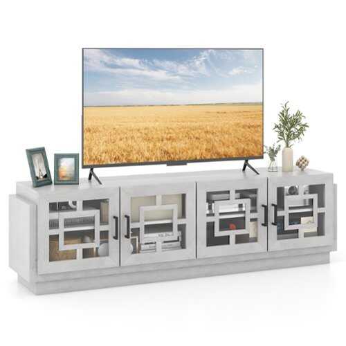 Rent to own Costway - 4-Door Glass Entertainment Center Farmhouse TV Stand for TVs up to 75'' Oak White - Oak/White