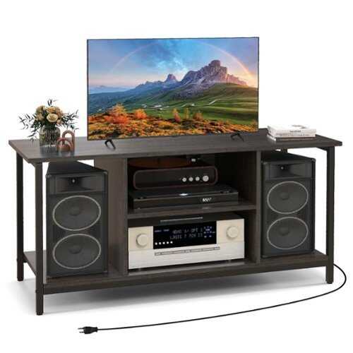 Rent to own Costway - TV Stand with Power Outlet USB & Type-C Port 3-tier TV Console Table Grey - Gray