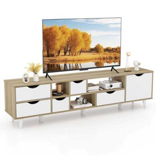 Rent to own Costway - TV Stand for TVs up to 65" with Storage 5 Drawers & 3 Open Shelves for Bedroom - Oak